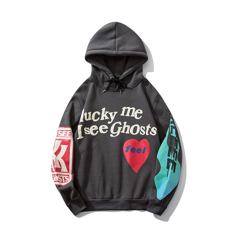 Whimsical Hoodie | Love Letters Graffiti Print Hooded Sweatshirt Men And Women Couples Paragraph Plus Fleece Jacket | Lucky Me Hoodie