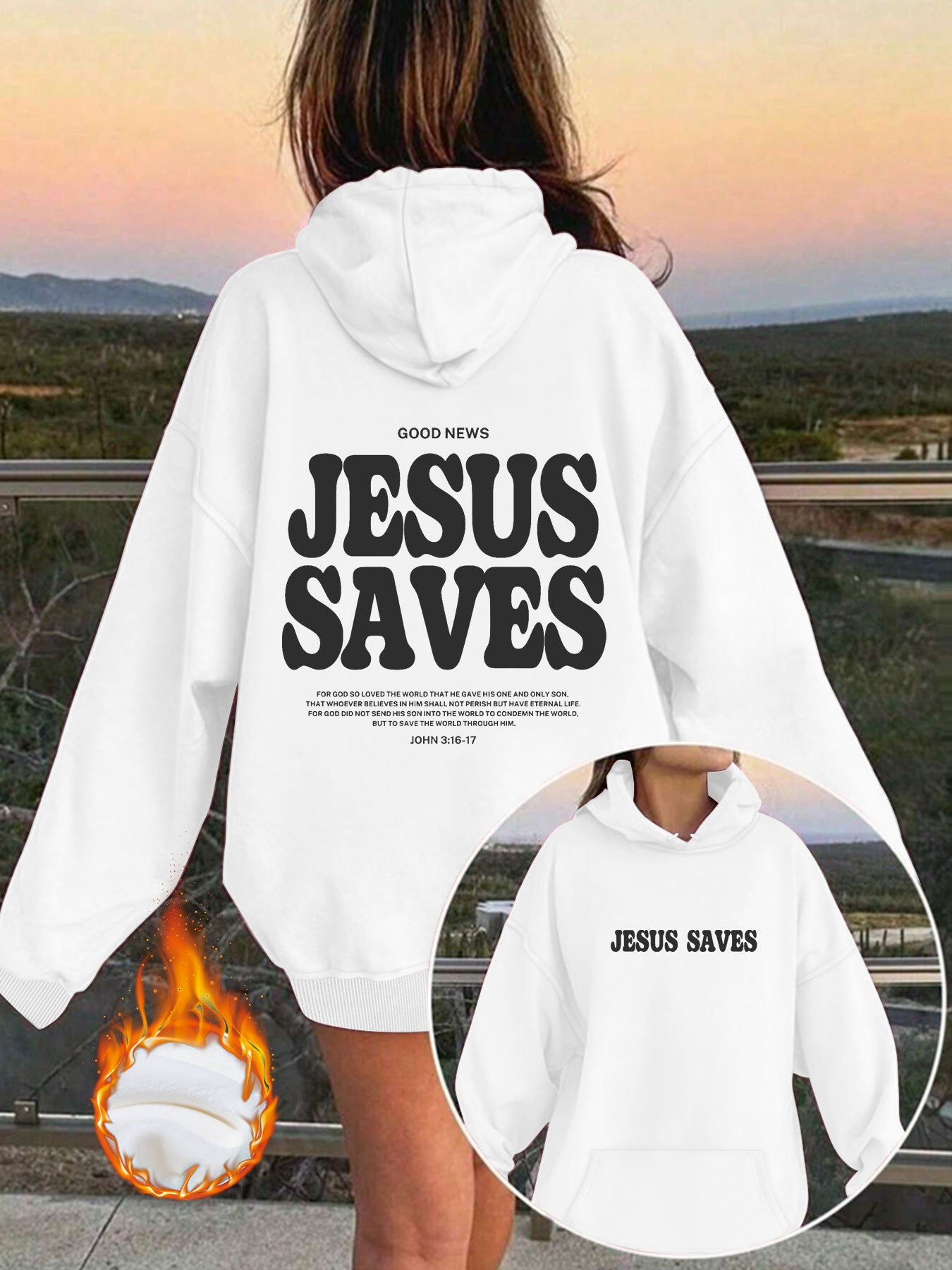 Jesus Saves Hoodie for Women – Christian Faith Pullover Hoodie with Yeshua Message, Relaxed Fit Streetwear Christian Hoodie