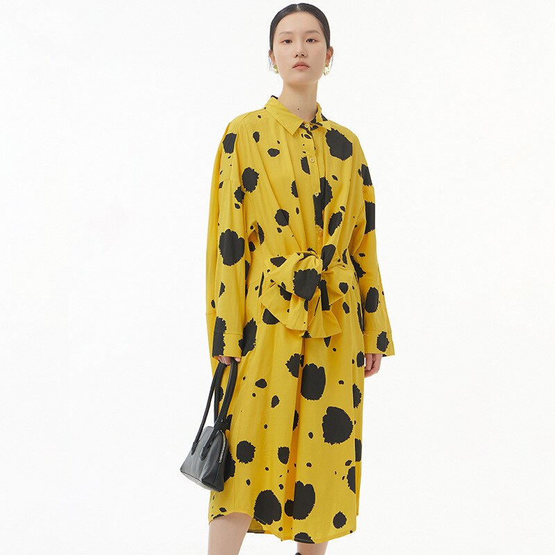 Autumn’s Eve New Style Original Loose Slim Women's Color Contrast Print Big Dress Autumn