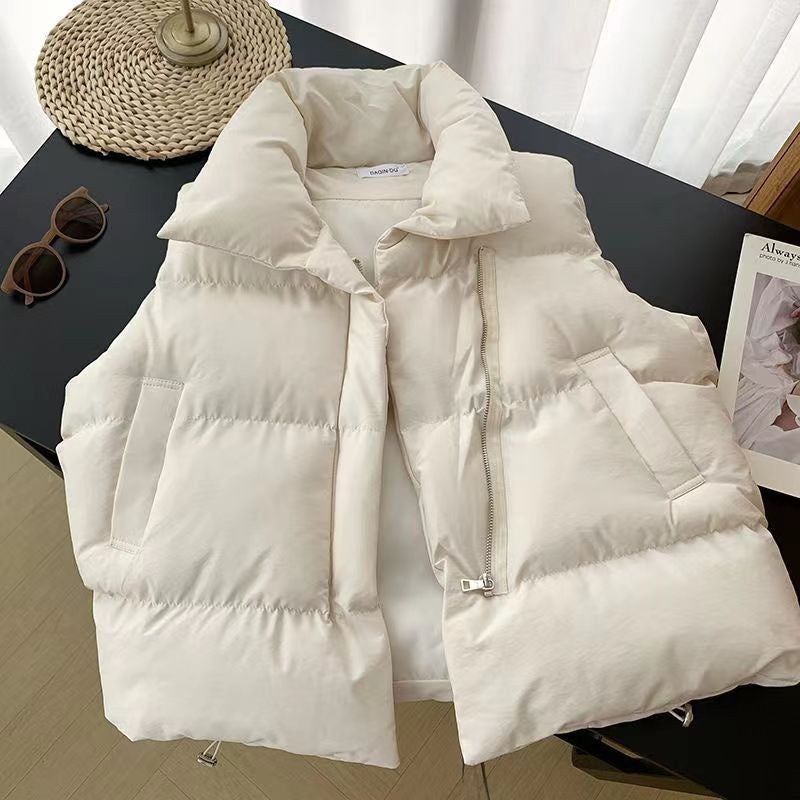 Padded Vest for Women, Comfy Streetwear Style, Loose Fit, Stand Collar Solid Color Spring and Autumn Fashion TikTok Viral Fashion Vest