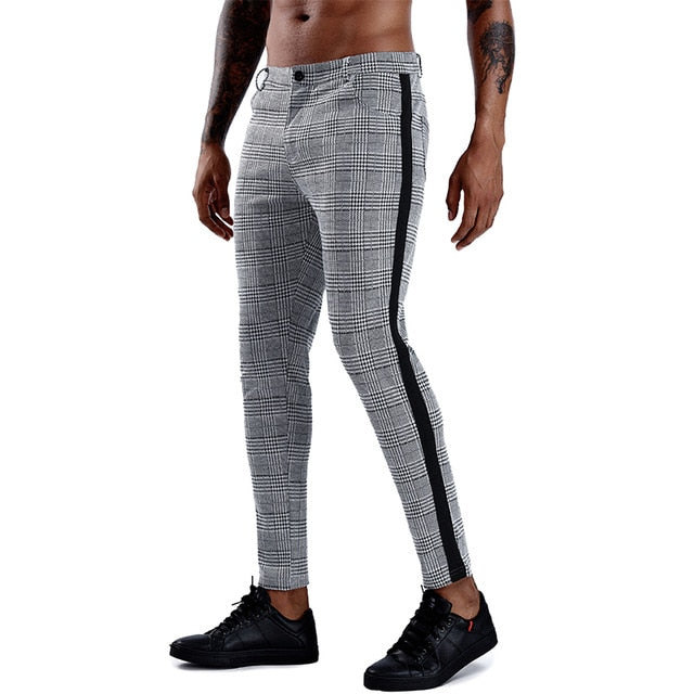 Malachi Men’s Plaid Slim-Fit Pants – Elastic Waist Skinny Dress Trousers for Streetwear & Casual Outfits Plaid Pants Men Elastic Male Skinny Trousers Bottom Tight Male Pant Streetwear Sweatpants Casual Joggers Men Pants