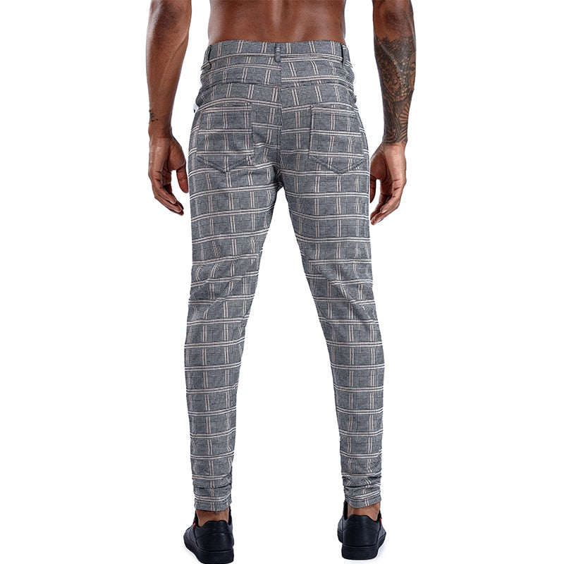 Malachi Men’s Plaid Slim-Fit Pants – Elastic Waist Skinny Dress Trousers for Streetwear & Casual Outfits Plaid Pants Men Elastic Male Skinny Trousers Bottom Tight Male Pant Streetwear Sweatpants Casual Joggers Men Pants