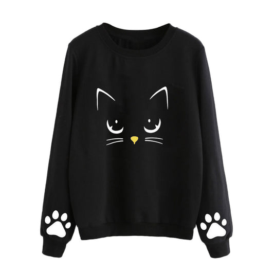 Mighty Lifestyle Cat Printing Round Neck Long Sleeve Warm Sweatshirts Women Korean style Loose Cat Print Female Casual S-3XL