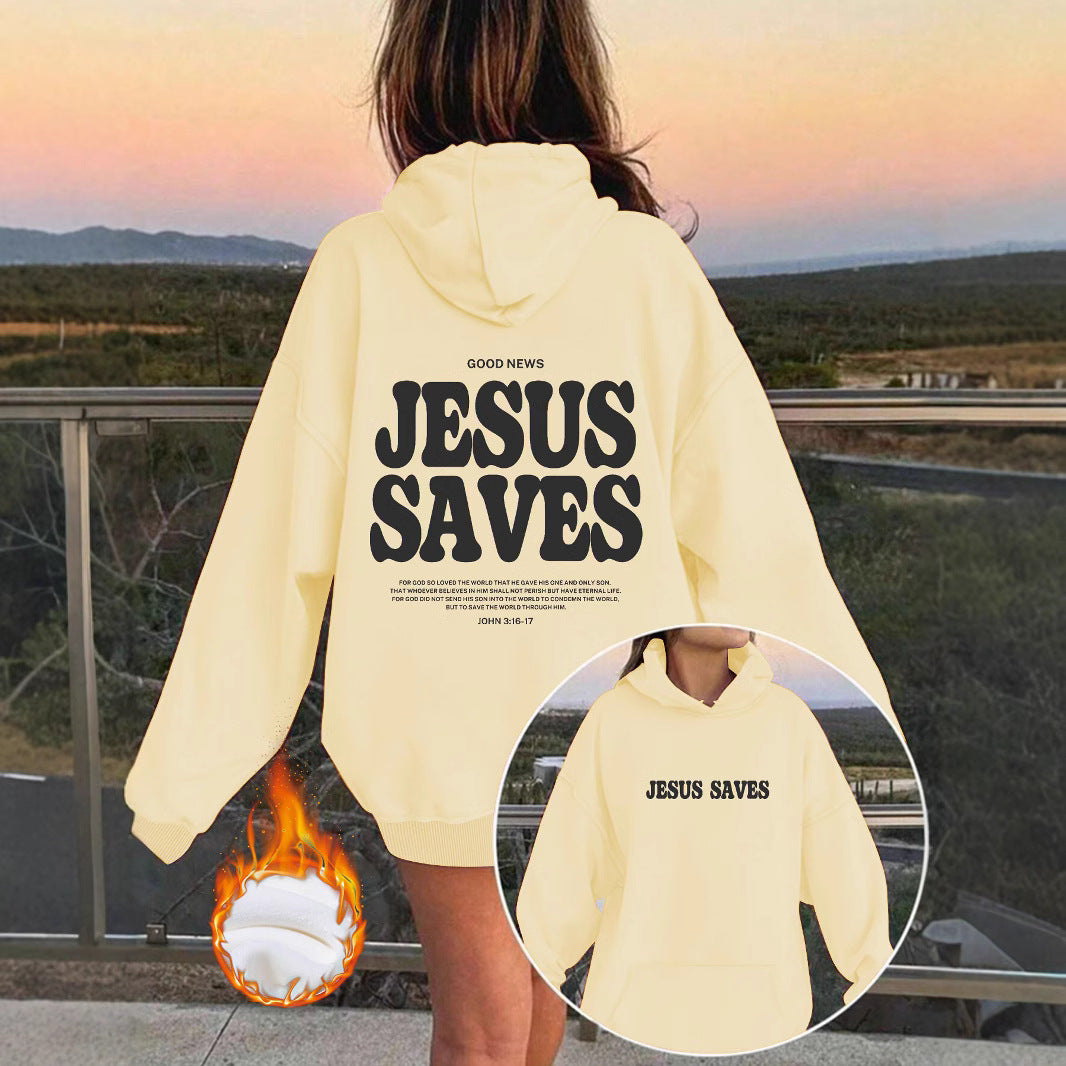 Jesus Saves Hoodie for Women – Christian Faith Pullover Hoodie with Yeshua Message, Relaxed Fit Streetwear Christian Hoodie