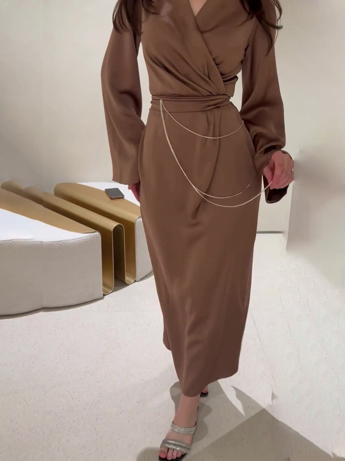 Brooklynn Brown Loves Dress | Autumn New Long Dress Style Long Waist Dress | Fall Fashion Dress | Wrap Tie Dress