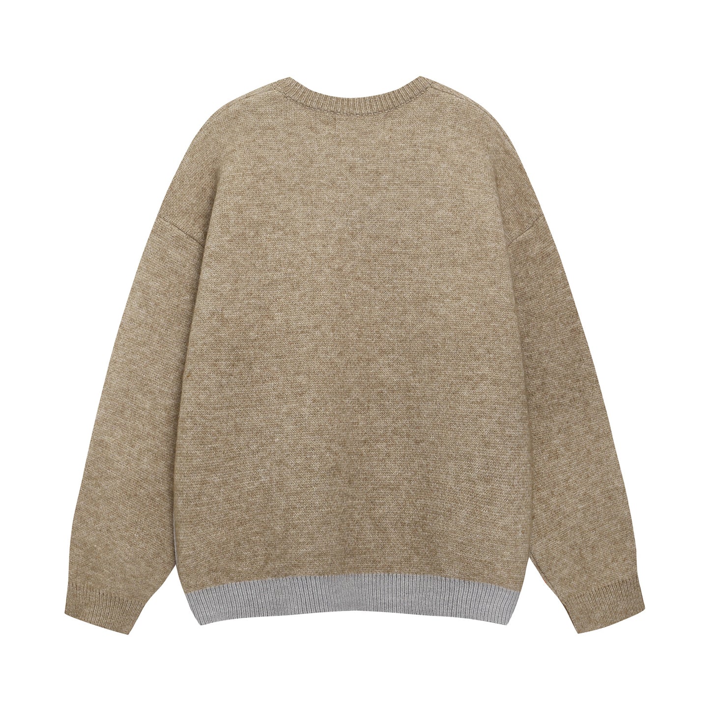 Retro Color Block Polar Bear Jacquard Crew  Sweater Unisex Loose Lazy Couple Knit Top