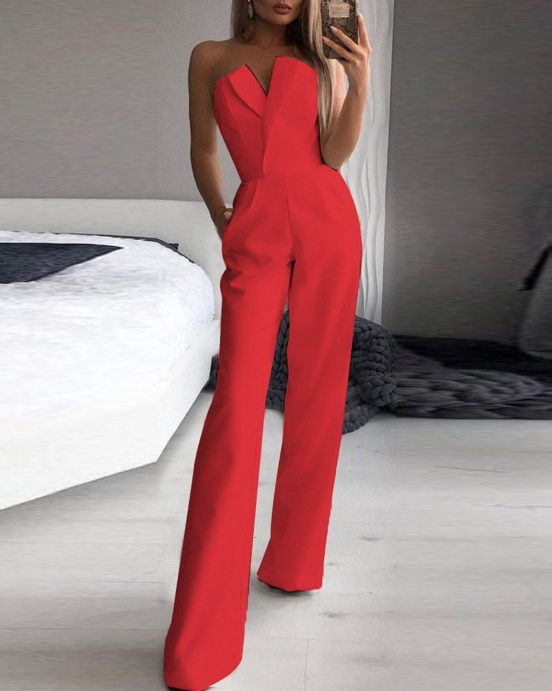 Mighty Lifestyle Jumpsuit | Jumpsuit with slanted collar and mid waist for a stylish commuting jumpsuit