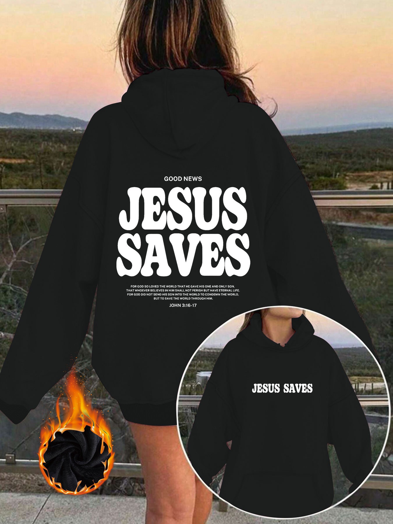 Jesus Saves Hoodie for Women – Christian Faith Pullover Hoodie with Yeshua Message, Relaxed Fit Streetwear Christian Hoodie