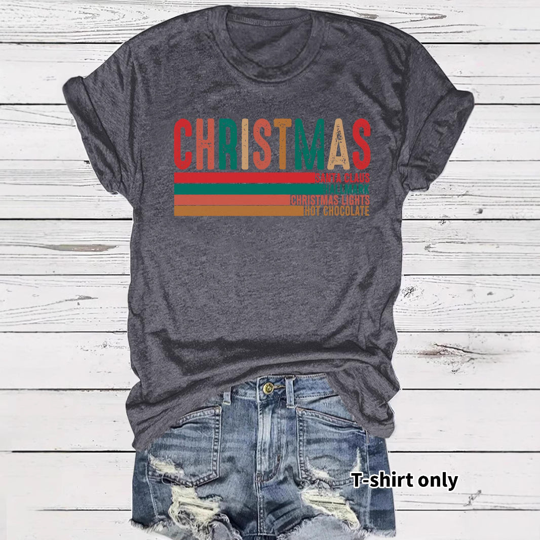 Christmas Streetwear Graphic T-Shirt for Men & Women – Loose Fit Short Sleeve Holiday Tee, Festive Letter Print Casual Round Neck Christmas Outfit Top Christmas Party Tee