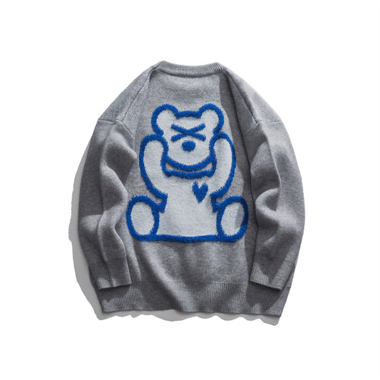 Teddy Bear TikTok Viral Sweater Loose Knitwear with Bear Velvet Embroidery Design Unisex Sweater