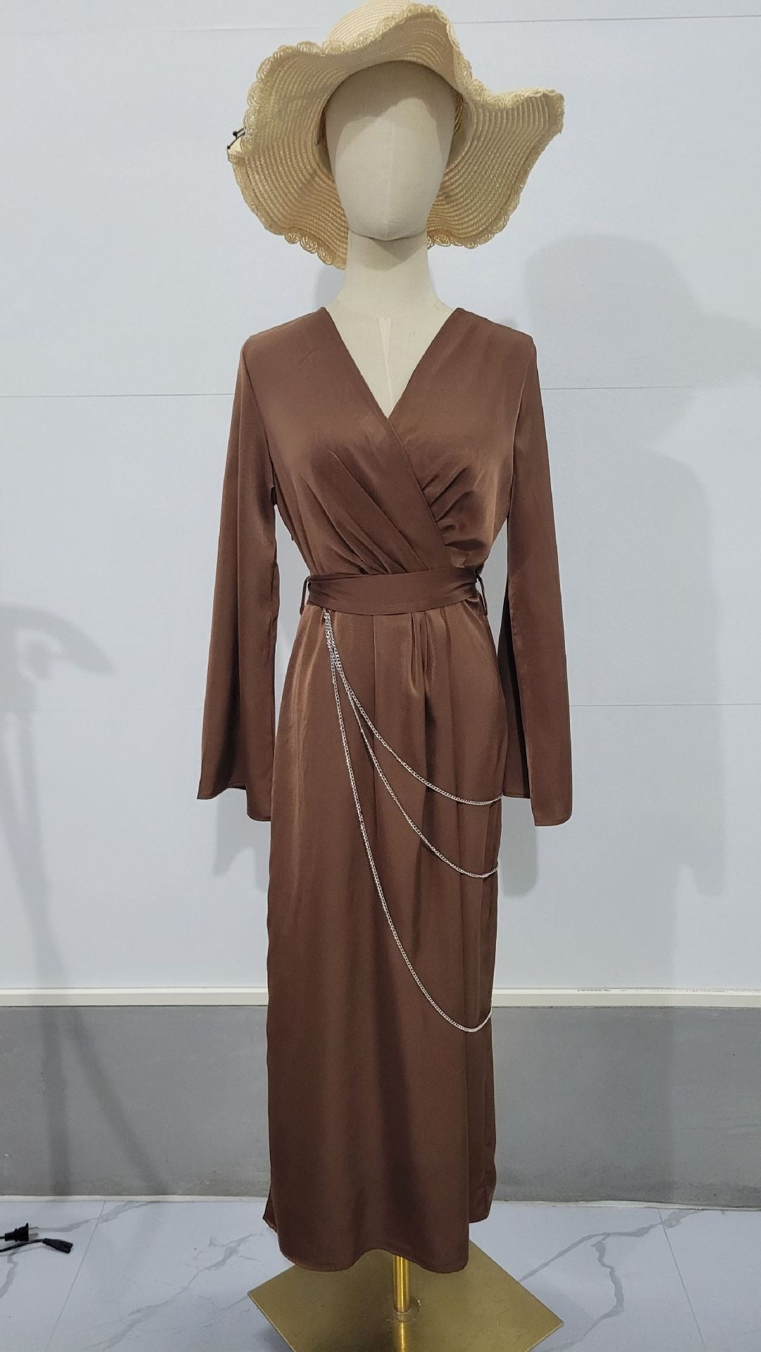 Brooklynn Brown Loves Dress | Autumn New Long Dress Style Long Waist Dress | Fall Fashion Dress | Wrap Tie Dress