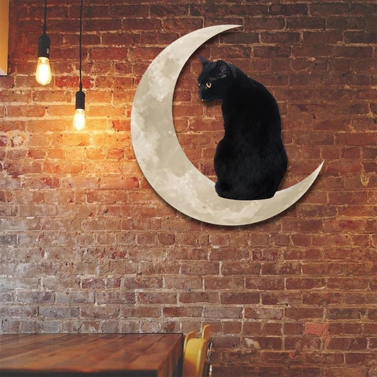 Metal Wall Art of Moon and Cat | Bedroom Metal Wall Art Moon Cat Indoor And Outdoor Crafts Cat Decoration Wall Decoration