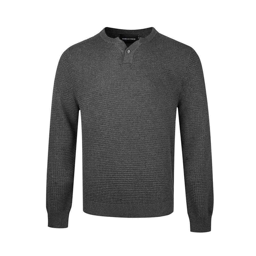 Unisex V-Neck Long Sleeve Cotton Sweater – Loose Fit Henley Collar Knit Top for Men and Women | Small V-Neck Long Sleeve T-Shirt for Men and Women Loose Fit Henry Collar Sweater