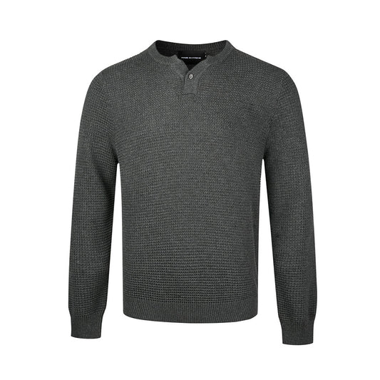 Unisex V-Neck Long Sleeve Cotton Sweater – Loose Fit Henley Collar Knit Top for Men and Women | Small V-Neck Long Sleeve T-Shirt for Men and Women Loose Fit Henry Collar Sweater