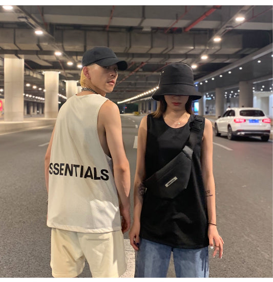 ESSENTIALS Double Line Mesh Sleeveless Vest, Trendy Mens Internet Celebrity, Same Style As High Street Trend