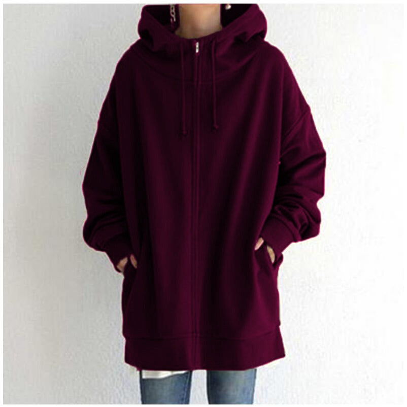 Street Style Plush Zip-Up Hoodie – Long Sleeve Solid Color Cardigan for Autumn & Winter, European and American Fashion Autumn and Winter New Personalized Street Sweater Zipper Hooded Long Plush Sweater