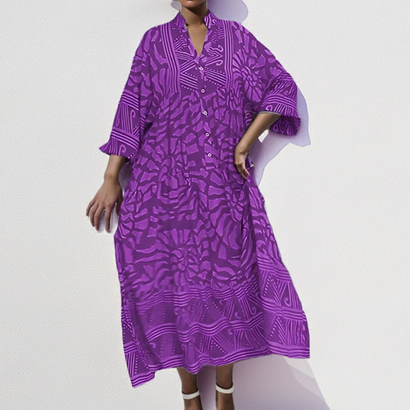 Luxury Oversized African Moo Moo Dress for Women – Printed Loose Kaftan Maxi Dress with V-Neck & 3/4 Sleeves | Comfortable Everyday Chic Comfortable Moo Moo Commuting fashion women's printed loose oversized dress for women Farasha Dress