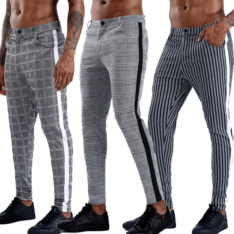 Malachi Men’s Plaid Slim-Fit Pants – Elastic Waist Skinny Dress Trousers for Streetwear & Casual Outfits Plaid Pants Men Elastic Male Skinny Trousers Bottom Tight Male Pant Streetwear Sweatpants Casual Joggers Men Pants