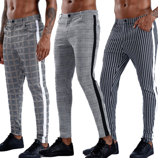 Malachi Men’s Plaid Slim-Fit Pants – Elastic Waist Skinny Dress Trousers for Streetwear & Casual Outfits Plaid Pants Men Elastic Male Skinny Trousers Bottom Tight Male Pant Streetwear Sweatpants Casual Joggers Men Pants