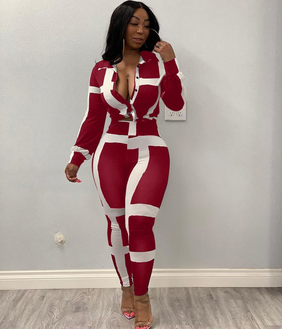 Mighty Lifestyle Set | Office Lady 2 Piece Suit Women Casual Full Sleeve Blouse Tops And High Waist Pant Set Fashion White Stripe Print Lounge Set