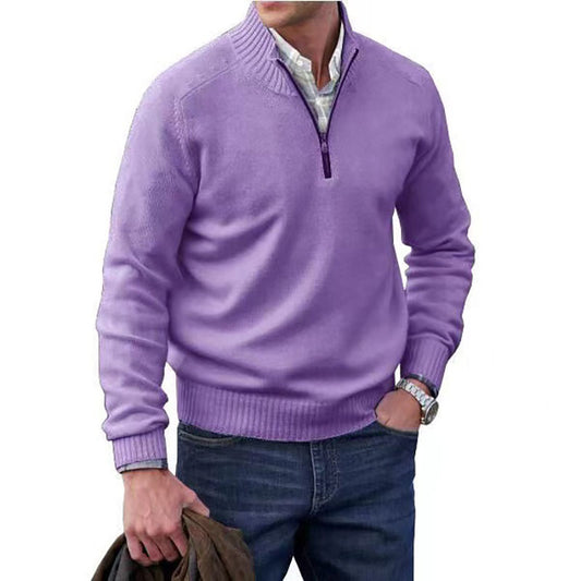 Men's Zipper Stand up Collar Sweater Wool Men's Warm Sweater Quarter Zip