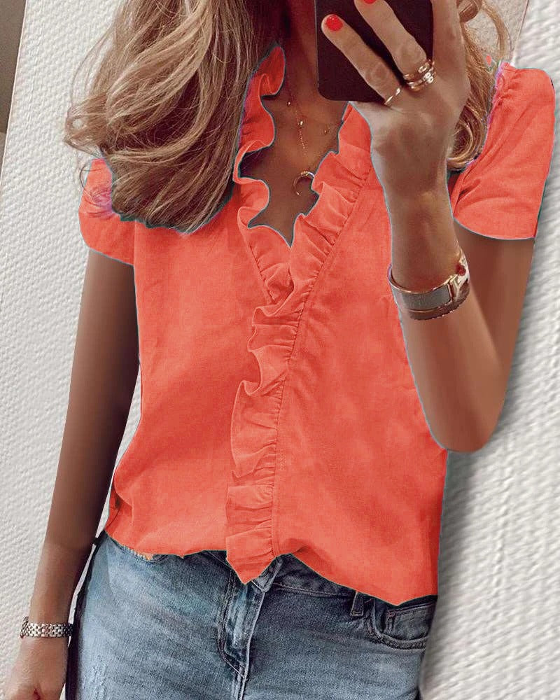 Mighty Lifestyle Ruffled Blouse | Elegant Short-Sleeved Ruffled Shirt for Spring and Summer