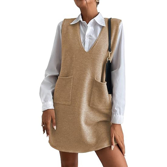 Knitted Medium Long Double Sided Vest Skirt Autumn/Winter  Solid Color Sleeveless Versatile Dress