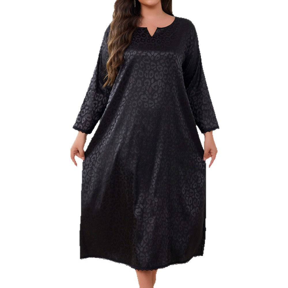 Black Leopard Print Moo Moo Dress for Women – Tiktok Viral Moo Moo Comfortable and Stylish Long Sleeve Loose Fit Silk Nightgown for Relaxed Sleepwear| Black Moo Moo  Loose Leopard Print Long Sleeve Sleep Dress for Women