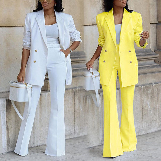 Pastel Business Suit Fashion Suit Comfortable and Trendy Women’s Suit Solid Color Casual Slim Long Suit Wide Leg Pants Suit Two-Piece Suit