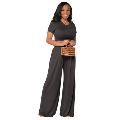 Tika's Spring Set | European and American Large Sized Womens Fashion Casual Wide Leg Two Piece Set for Women