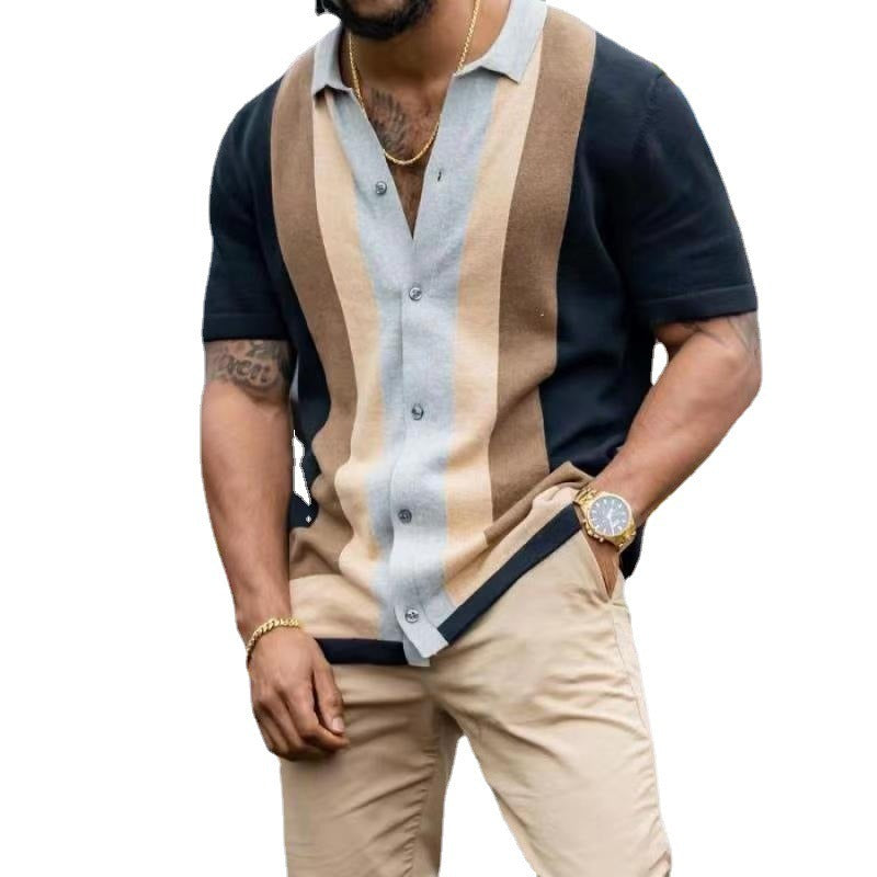 The Ben Striped  Shirt | Casual Short Sleeved | Knitting Cardigan T-Shirt Men'S Polo Shirt Shirt