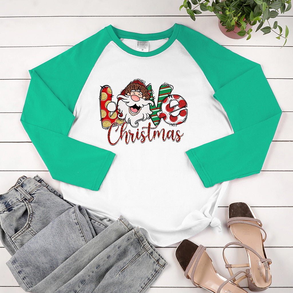 Christmas LOVE Christmas letter multi-color printed long sleeved shirt