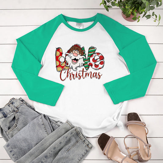 Christmas LOVE Christmas letter multi-color printed long sleeved shirt