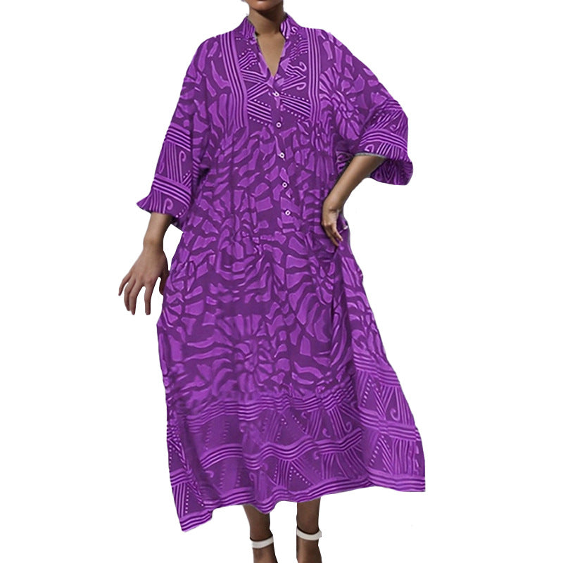 Luxury Oversized African Moo Moo Dress for Women – Printed Loose Kaftan Maxi Dress with V-Neck & 3/4 Sleeves | Comfortable Everyday Chic Comfortable Moo Moo Commuting fashion women's printed loose oversized dress for women Farasha Dress