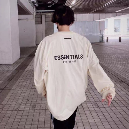 Essential Style Double Thread Essentials New Pressure Glue Long Sleeved Fog High Street Loose Casual Mens T Shirt