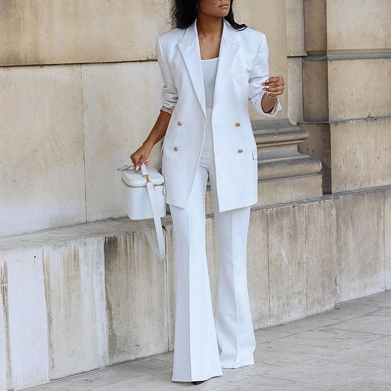 Pastel Business Suit Fashion Suit Comfortable and Trendy Women’s Suit Solid Color Casual Slim Long Suit Wide Leg Pants Suit Two-Piece Suit
