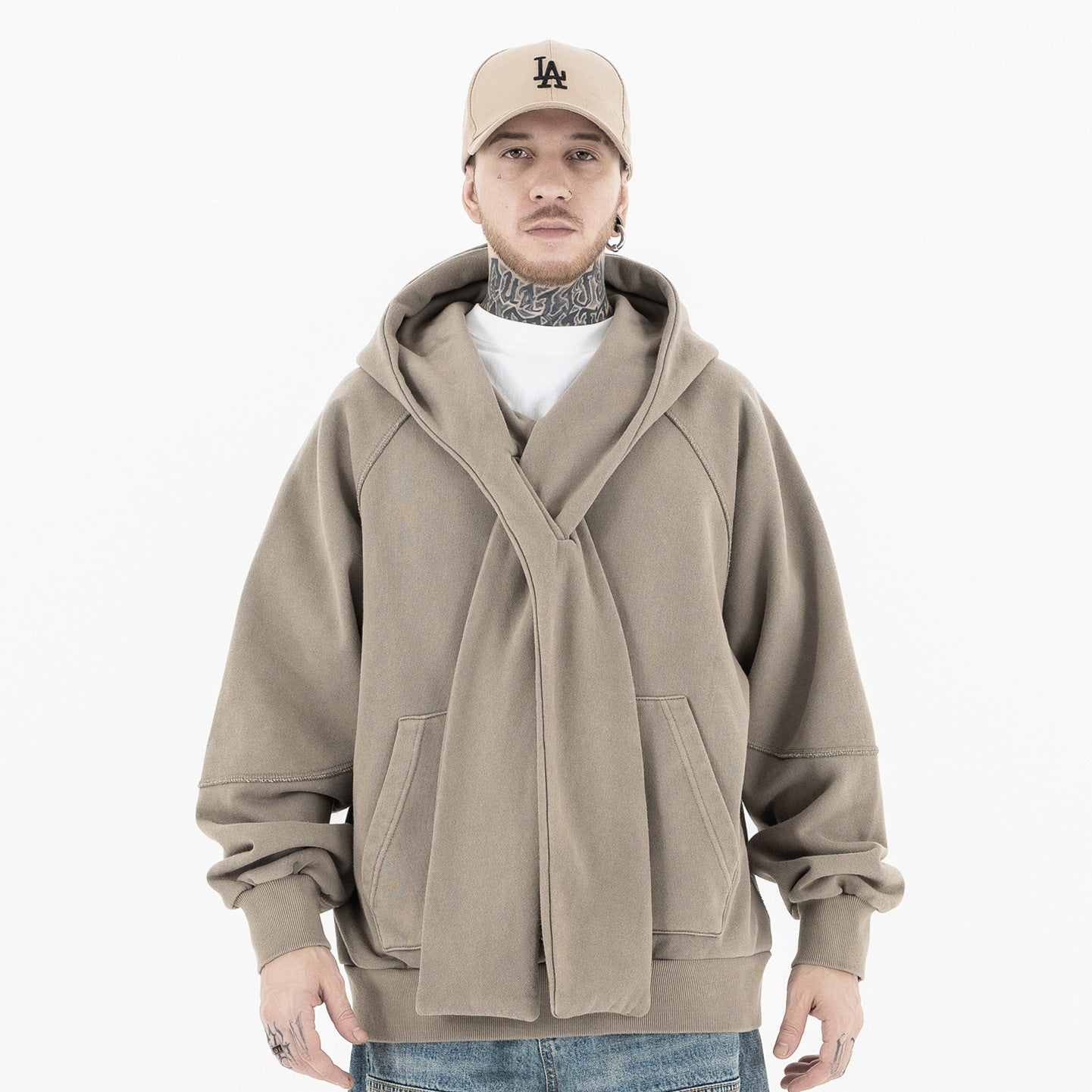 Men's Design Raglan Sweatshirt Paris Solid Color Casual Versatile Fleece Hoodie