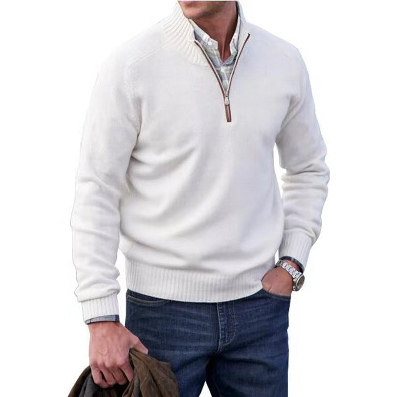 Men's Zipper Stand up Collar Sweater Wool Men's Warm Sweater Quarter Zip