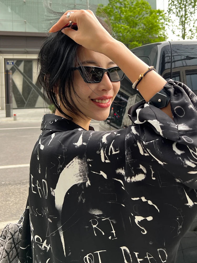 Luxury Modern Loose Chic Moo Moo Dress for Women – Printed Lantern Sleeve Oversized Long Shirt Dress | High-End Loose Fit Kaftan Style Farasha Dress