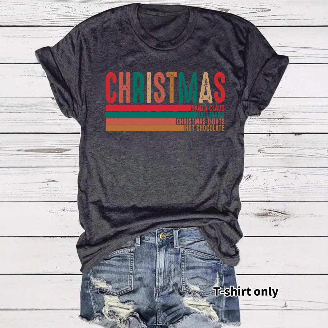 Christmas Streetwear Graphic T-Shirt for Men & Women – Loose Fit Short Sleeve Holiday Tee, Festive Letter Print Casual Round Neck Christmas Outfit Top Christmas Party Tee