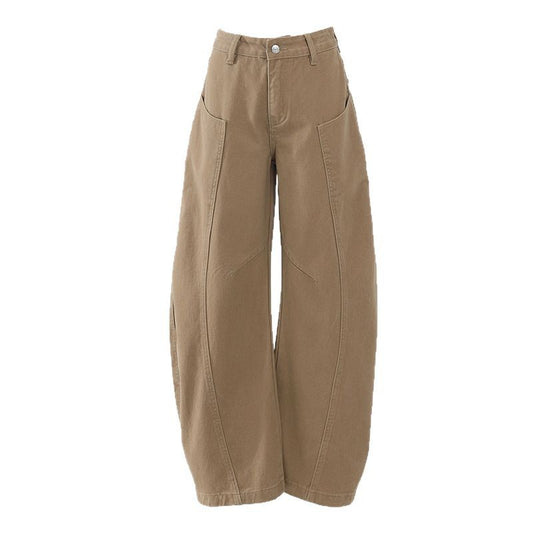 Welby Women's Saber Design Khaki Straight Leg Wide Leg Jeans Trendy Pants Body Casual Pants