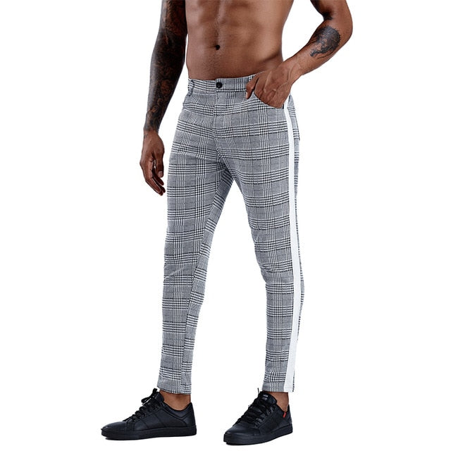 Malachi Men’s Plaid Slim-Fit Pants – Elastic Waist Skinny Dress Trousers for Streetwear & Casual Outfits Plaid Pants Men Elastic Male Skinny Trousers Bottom Tight Male Pant Streetwear Sweatpants Casual Joggers Men Pants