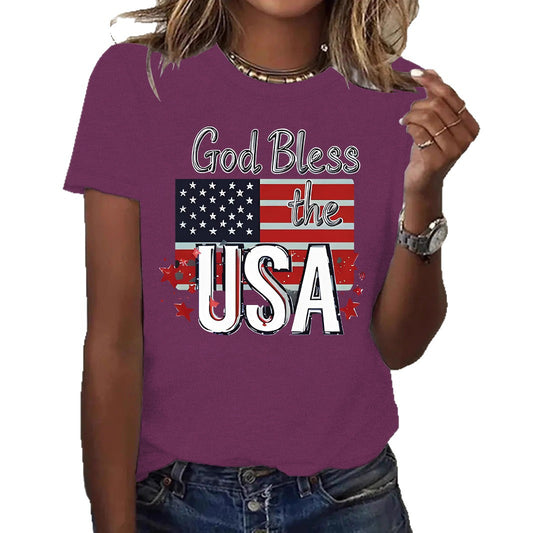 Short sleeved women's t-shirt with USA flag