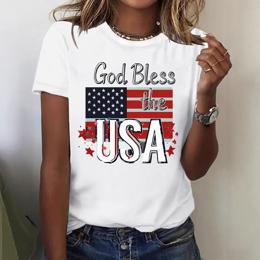 Short sleeved women's t-shirt with USA flag