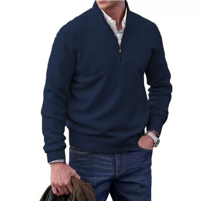 Men's Zipper Stand up Collar Sweater Wool Men's Warm Sweater Quarter Zip