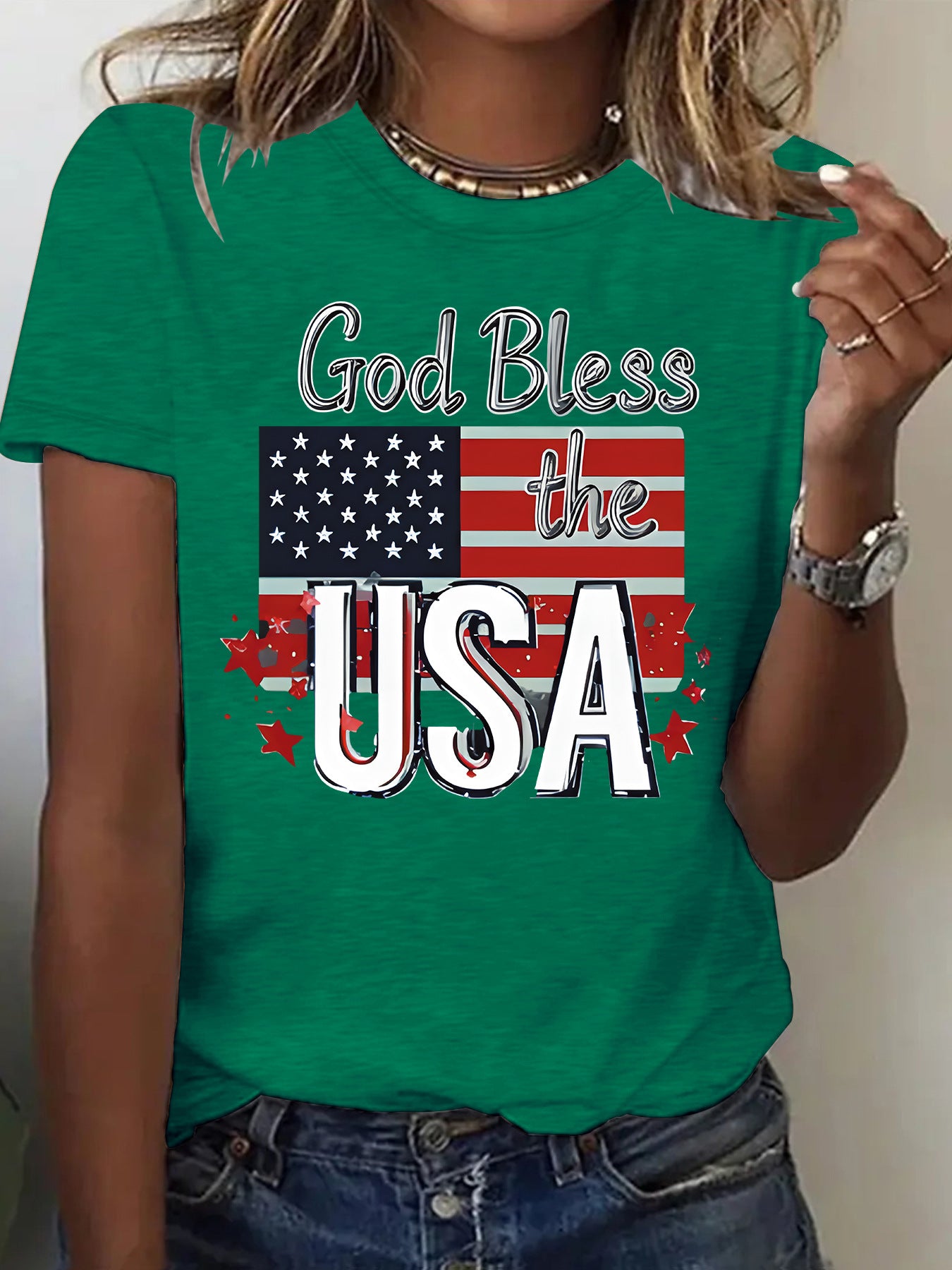 Short sleeved women's t-shirt with USA flag