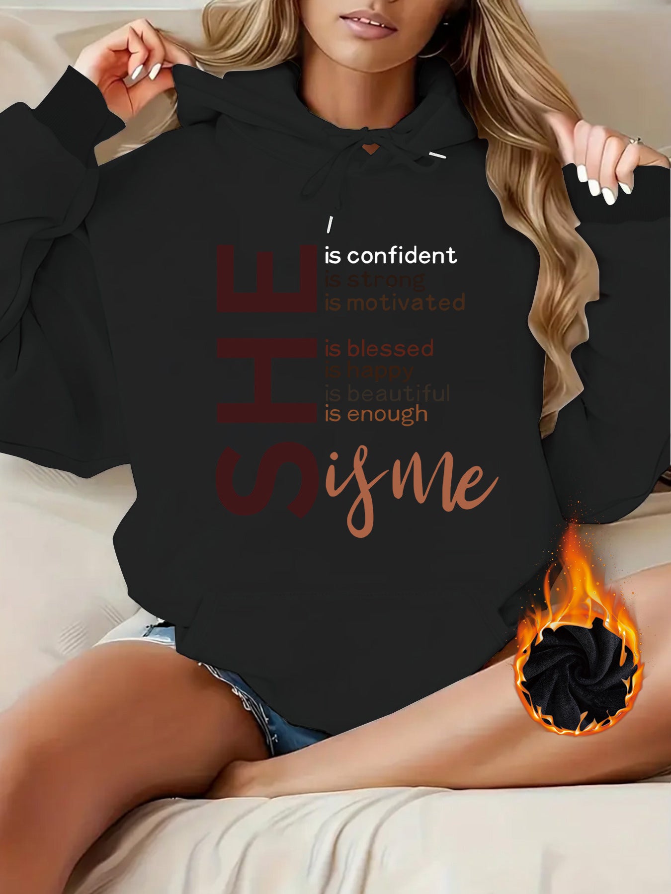 She Affirmations for Teen Girls  and Women Top hoodie letter pattern “Hype Yourself Up” Type of Hoodie
