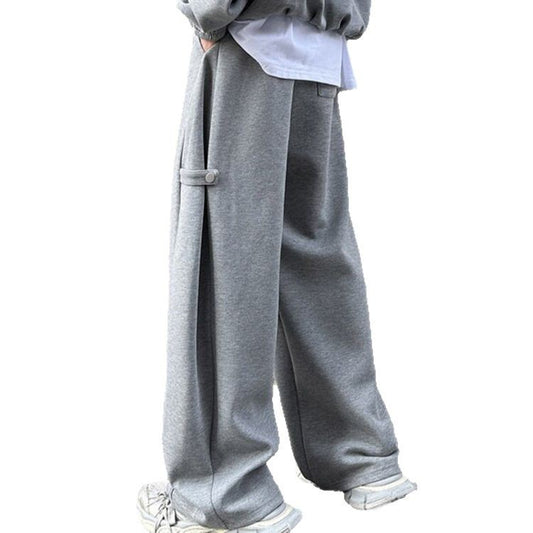 Men’s Grey Deconstruction Wide-Leg Sweatpants – Streetwear Curved Sword Track Pants in Light Gray or Black | Grey deconstruction sport curved sword sweatpants for men in spring