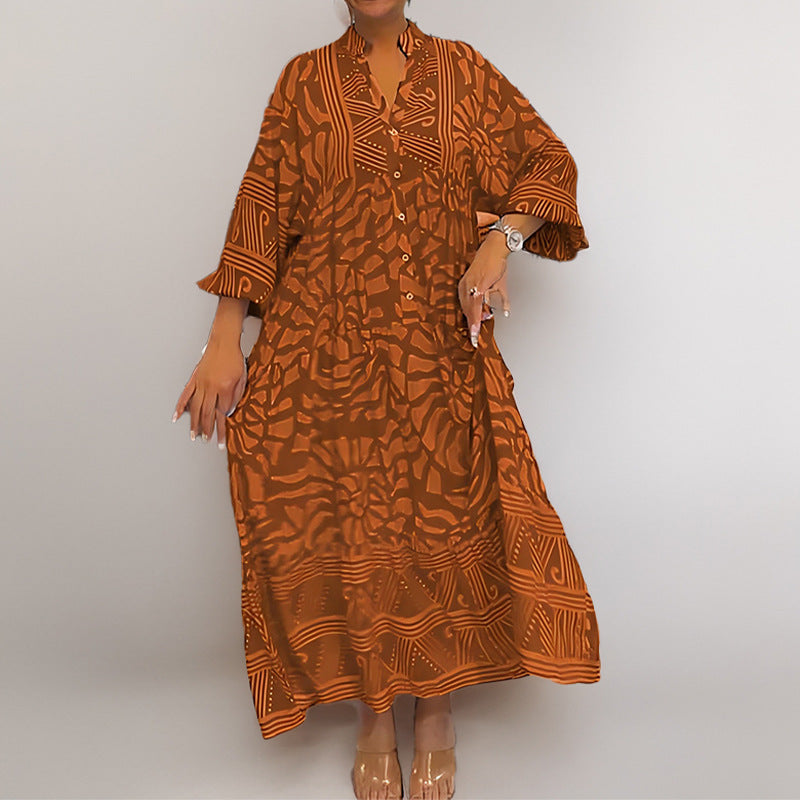 Luxury Oversized African Moo Moo Dress for Women – Printed Loose Kaftan Maxi Dress with V-Neck & 3/4 Sleeves | Comfortable Everyday Chic Comfortable Moo Moo Commuting fashion women's printed loose oversized dress for women Farasha Dress