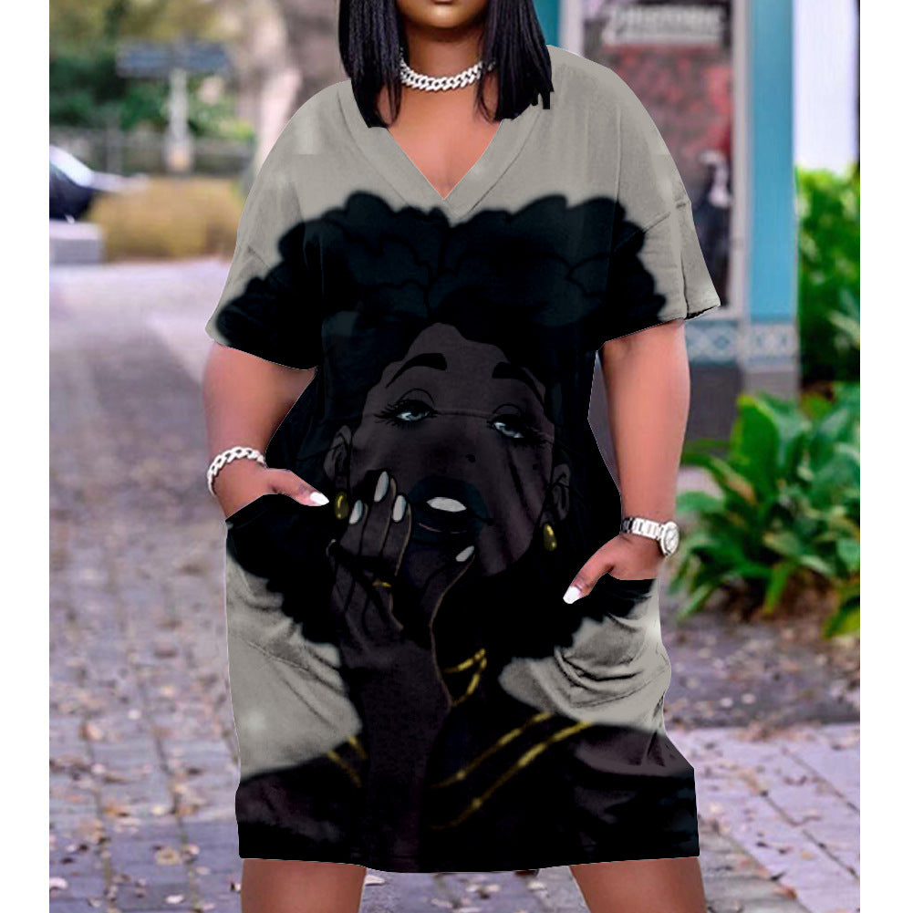 Trendy Graphic Afrocentric Dress 3D Printing Summer New Ethnic Style Loose Waist Urban Casual Loose Pullover Dress Black History Dress